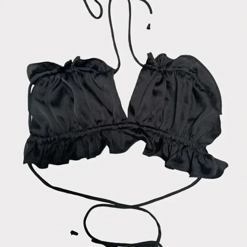 Free People Women’s Size XS Halter Ruffled Wrap Around Bralette Top in Black